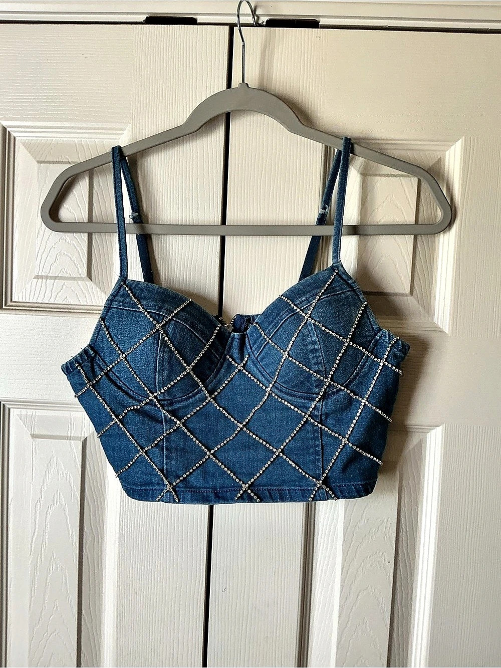 Fashion Denim Geometric Crop Top Size Medium